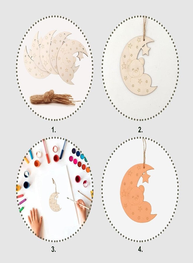 Cliths 15Pcs Moon Bear Wood Cutouts for DIY Crafts Unfinished Wooden Bear Ornaments with Hole to Paint Kids Art, Nursery Home Hanging Decorations - Image 3